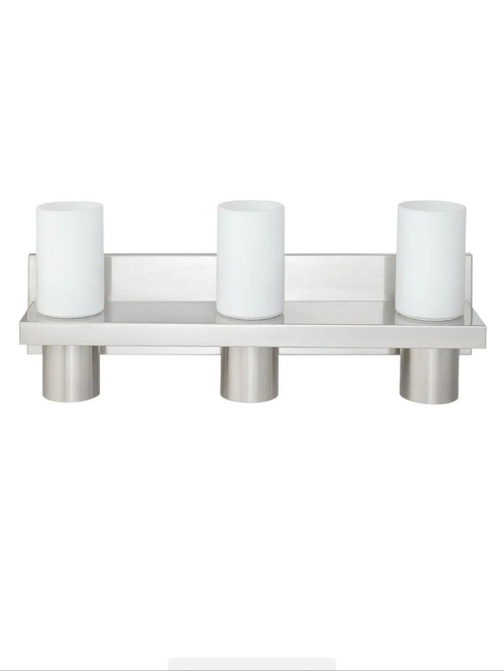 Globe 6-Light Vanity Fixture in Brushed Nickel with White Shades.